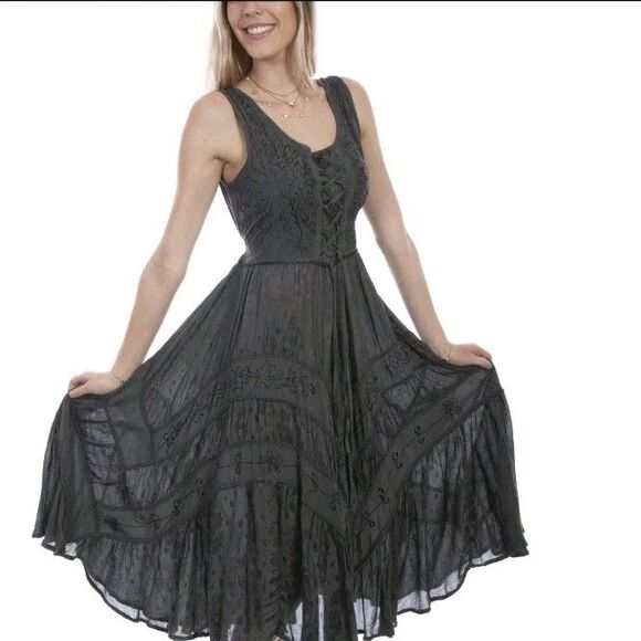 Scully Ladies Lace-Up Front Gunmetal Gray Large Sleeveless Midi Dress HC118-GUN - Picture 1 of 12